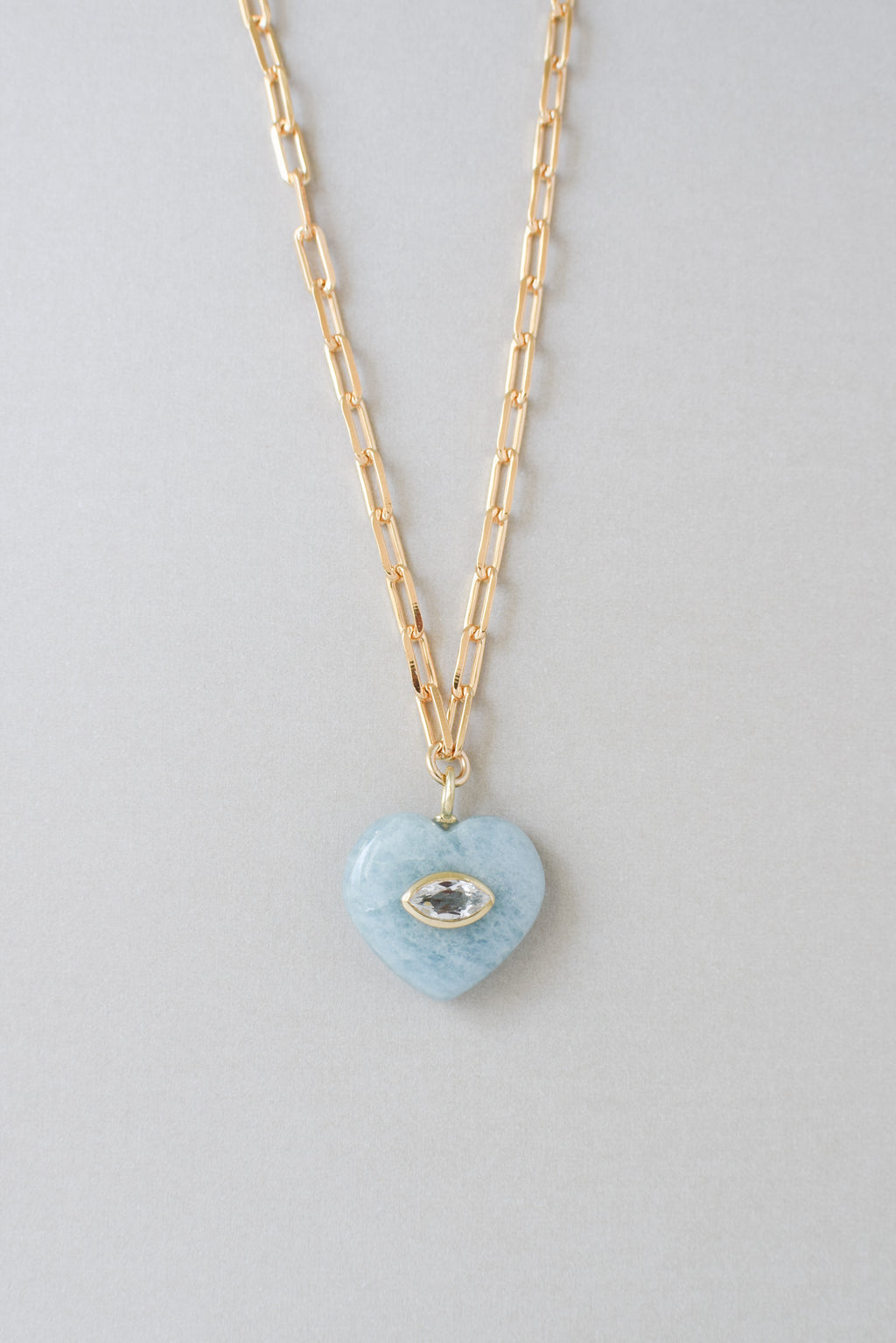 EVIL EYE HEART NECKLACE / AQUAMARINE