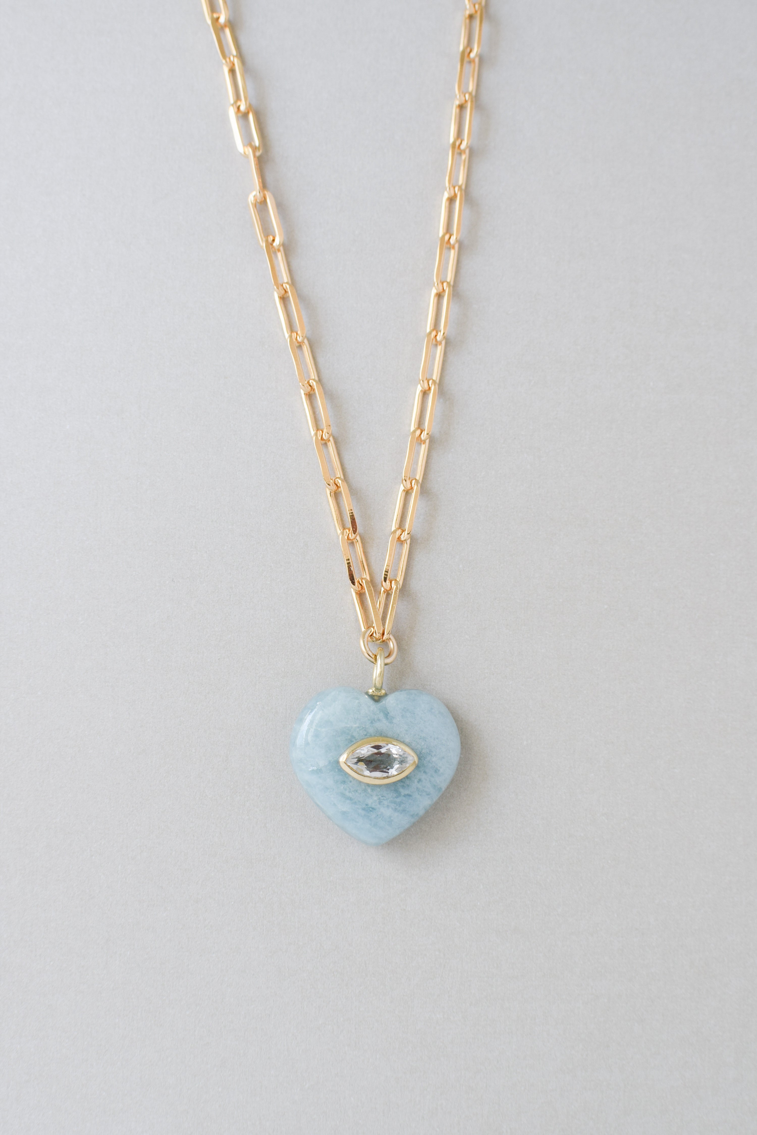 EVIL EYE HEART NECKLACE / AQUAMARINE