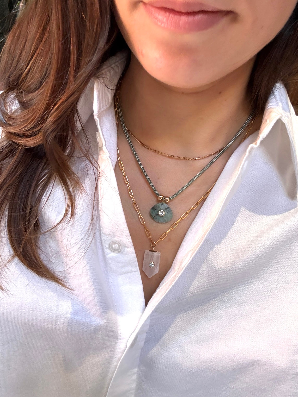 RAINBOW MOONSTONE SHEILD NECKLACE