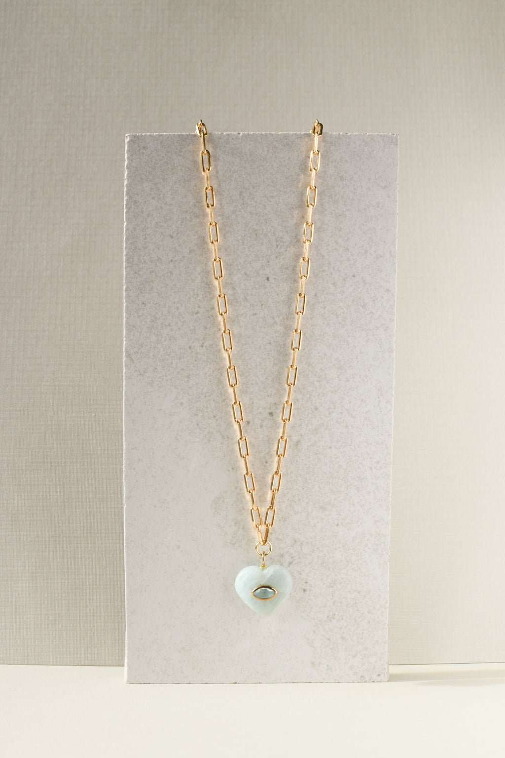EVIL EYE HEART NECKLACE - AQUAMARINE