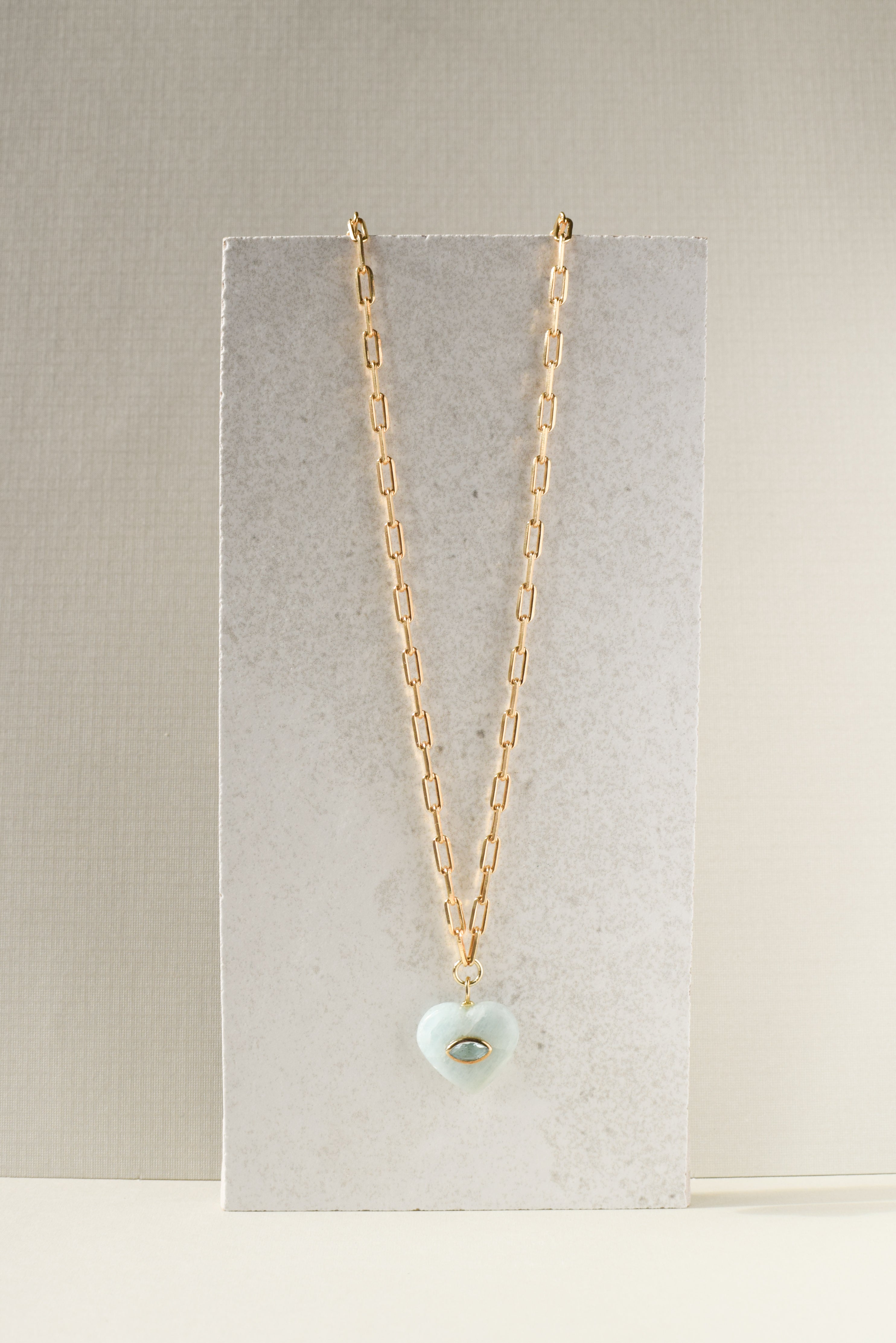 EVIL EYE HEART NECKLACE - AQUAMARINE