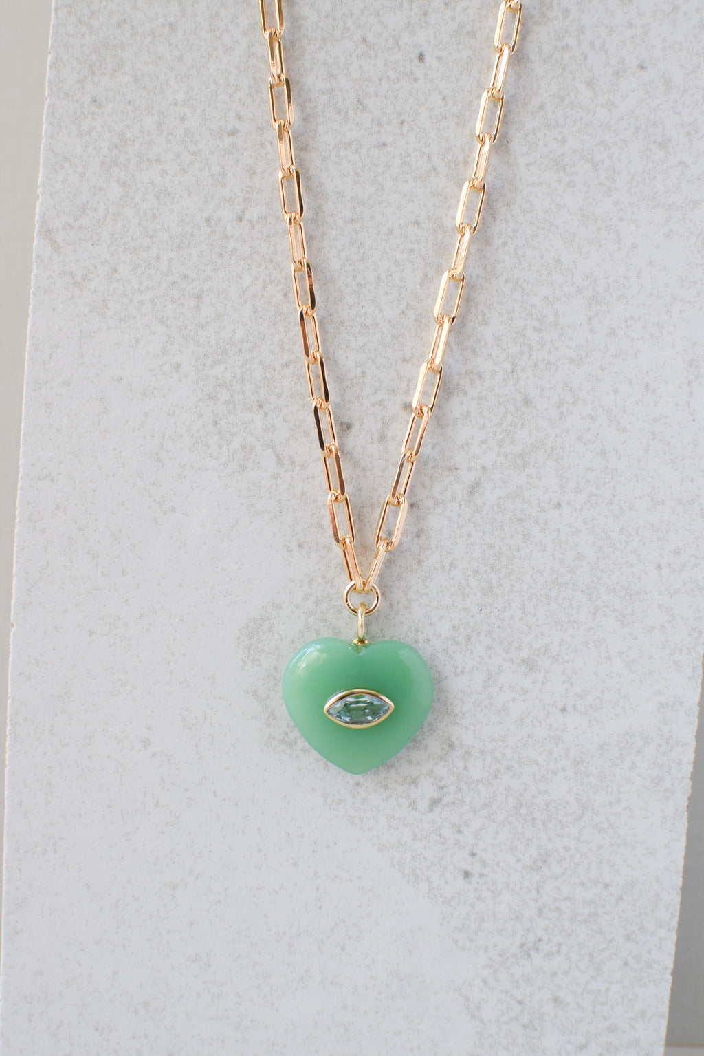 EVIL EYE HEART NECKLACE / CHRYSOPRADE CHALCEDONY