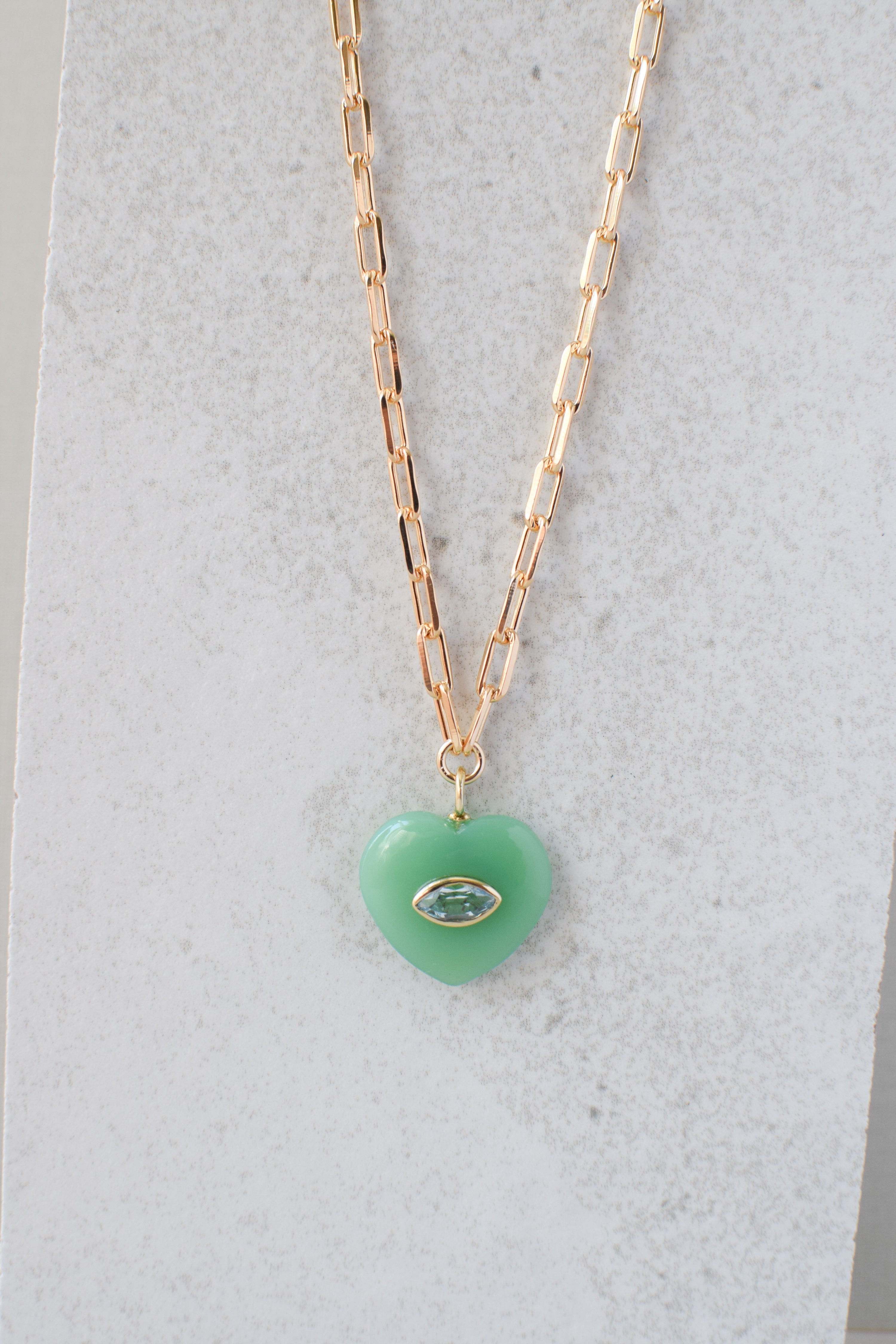 EVIL EYE HEART NECKLACE / CHRYSOPRADE CHALCEDONY