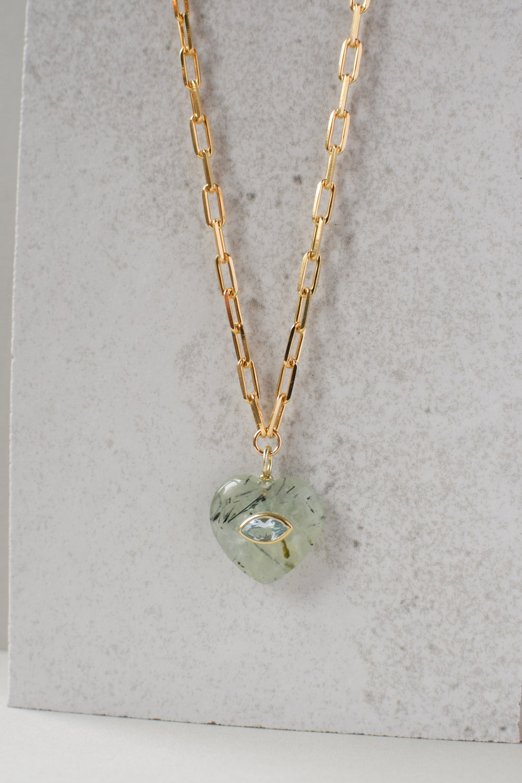 EVIL EYE HEART NECKLACE - RUTILATED PREHNITE