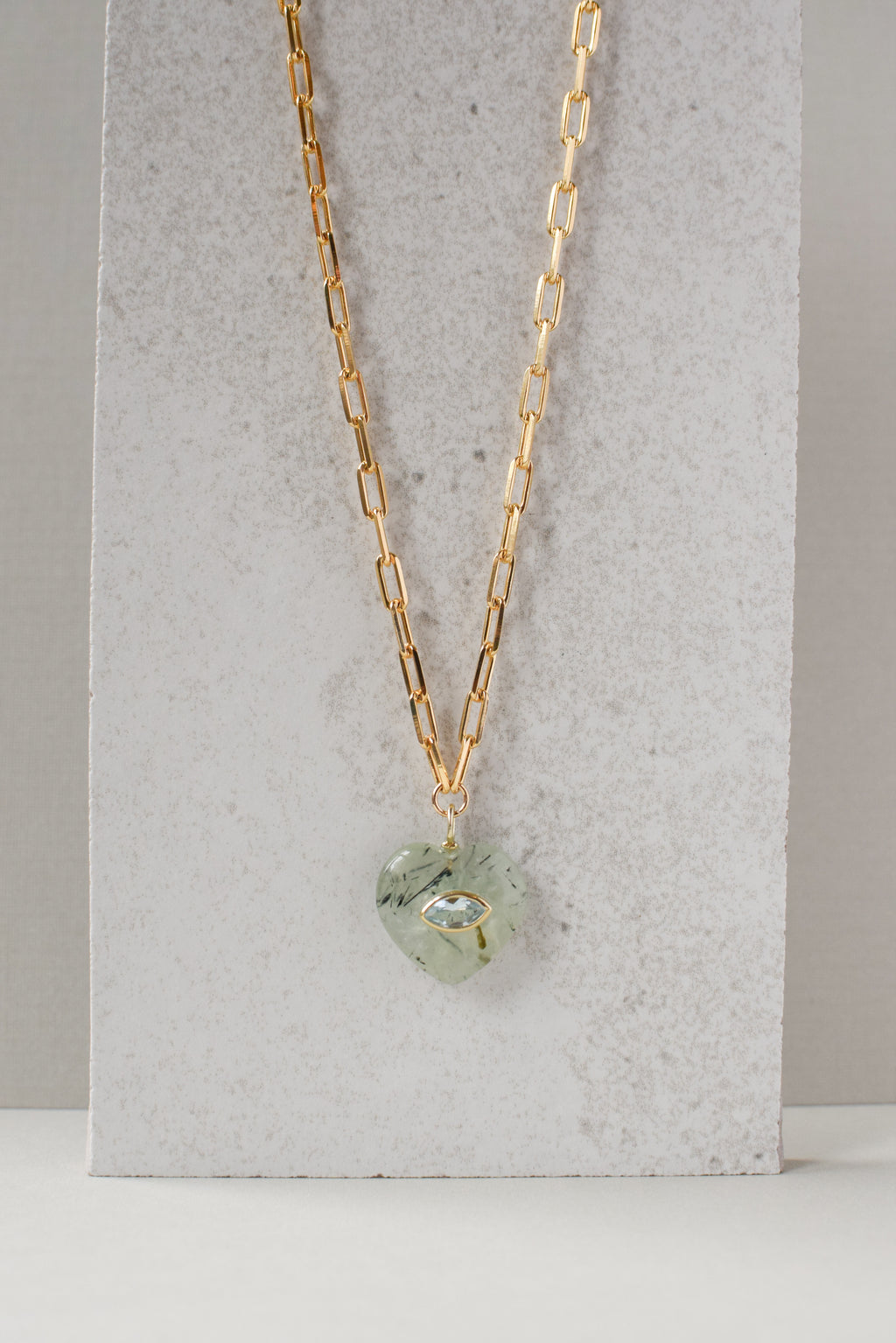 EVIL EYE HEART NECKLACE - RUTILATED PREHNITE
