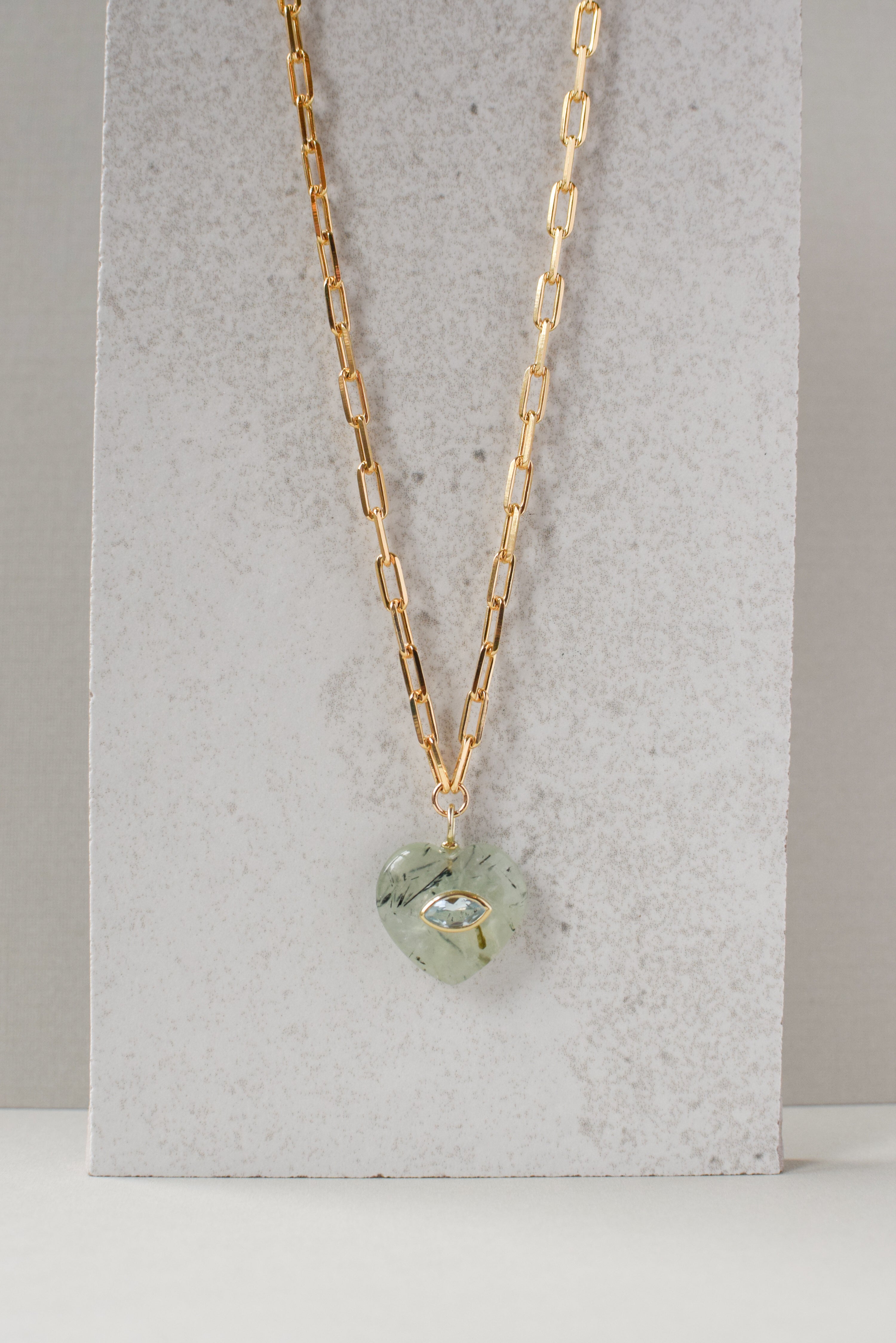 EVIL EYE HEART NECKLACE - RUTILATED PREHNITE