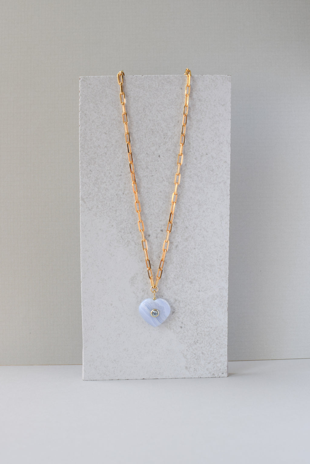HEART PENDANT NECKLACE / BLUE LACE AGATE