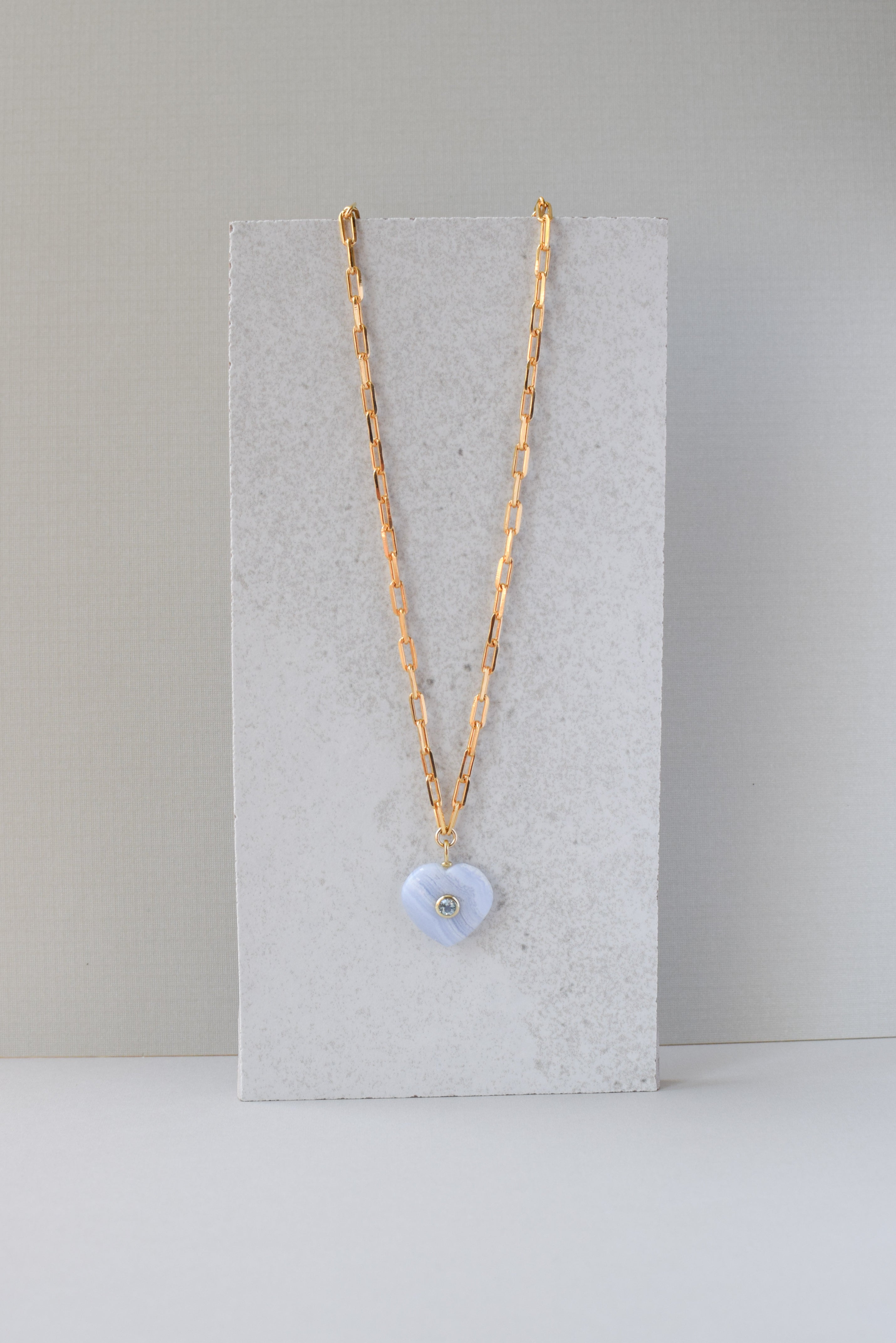 HEART PENDANT NECKLACE / BLUE LACE AGATE