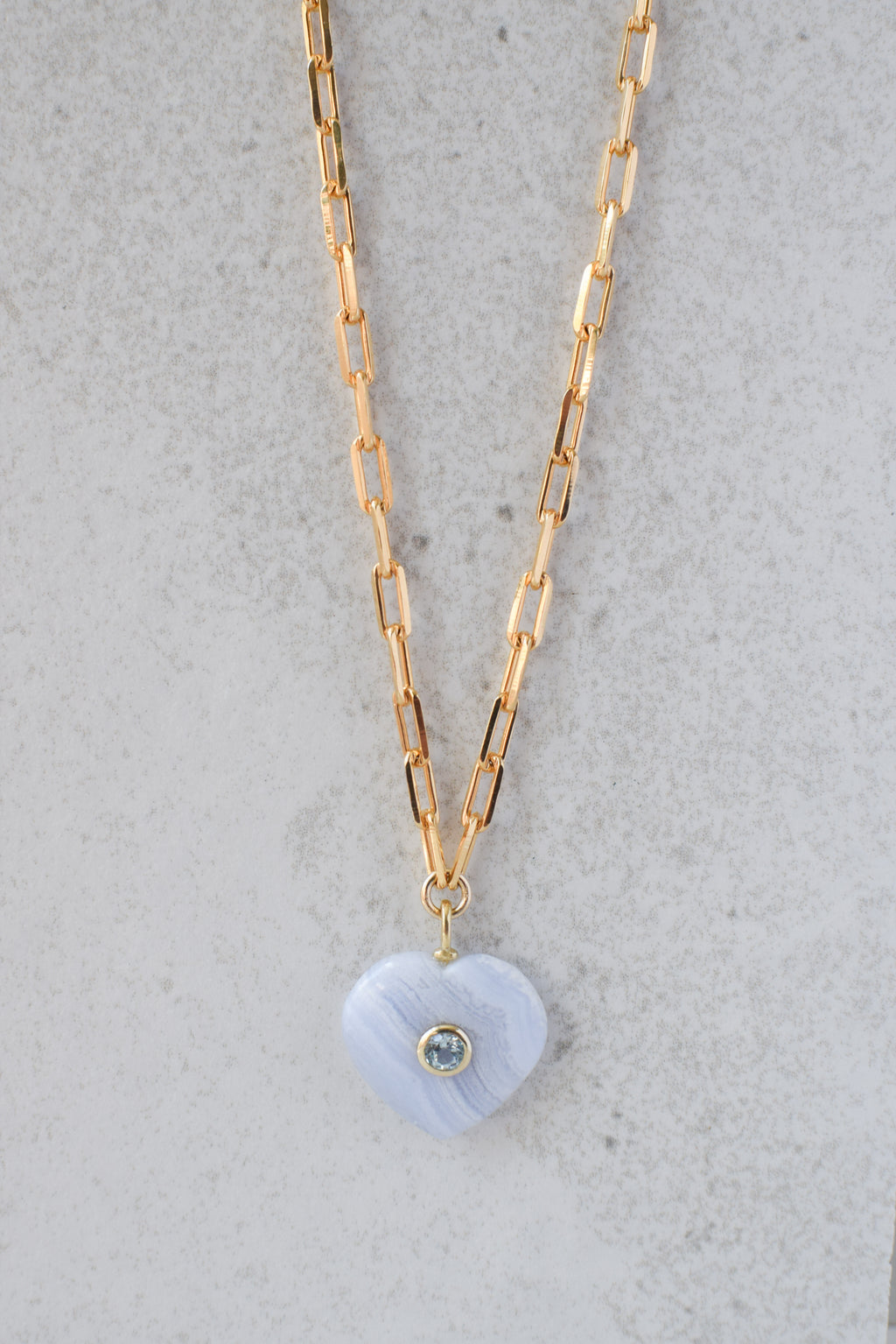 HEART PENDANT NECKLACE / BLUE LACE AGATE