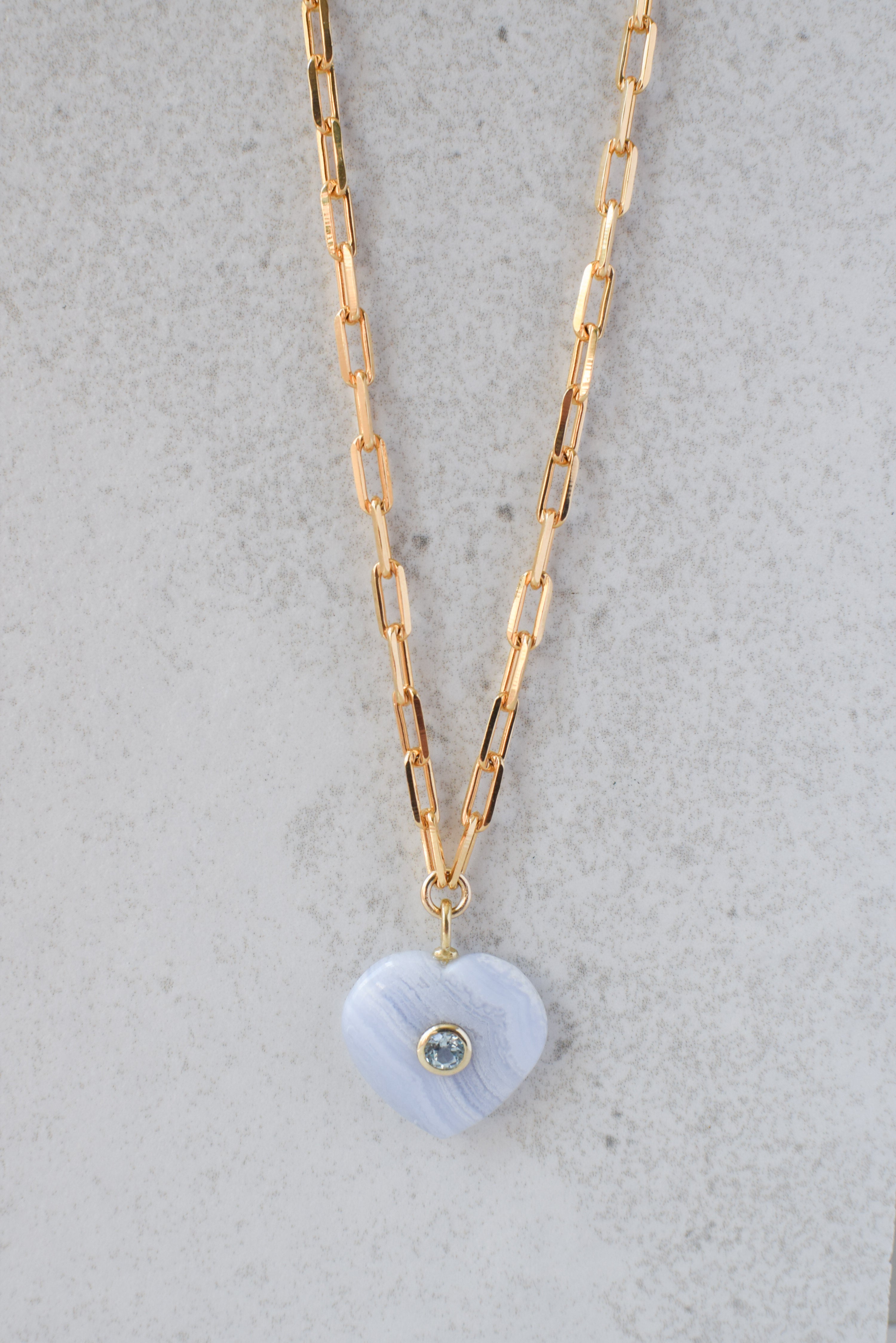 HEART PENDANT NECKLACE / BLUE LACE AGATE