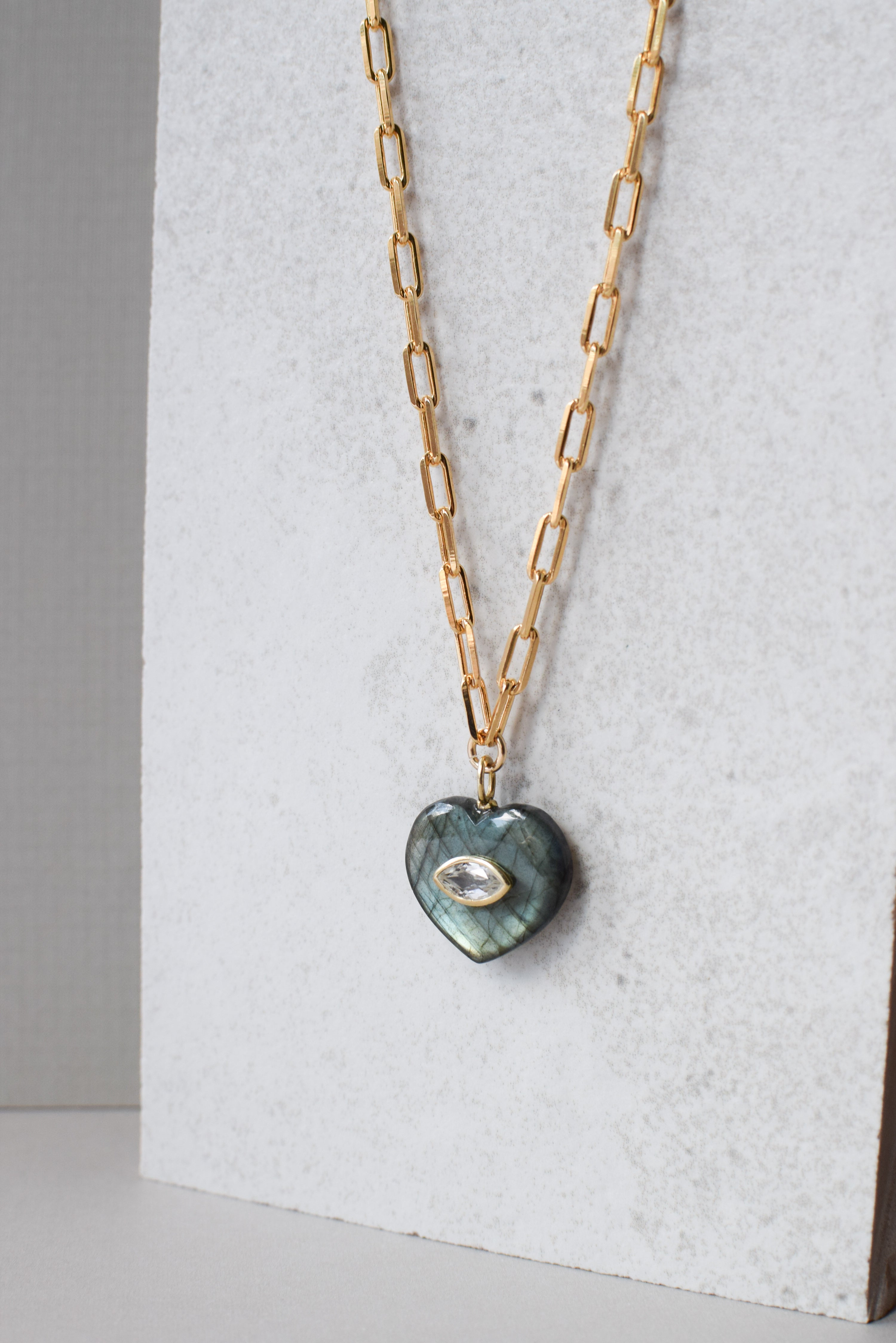 EVIL EYE HEART NECKLACE / LABRADORITE