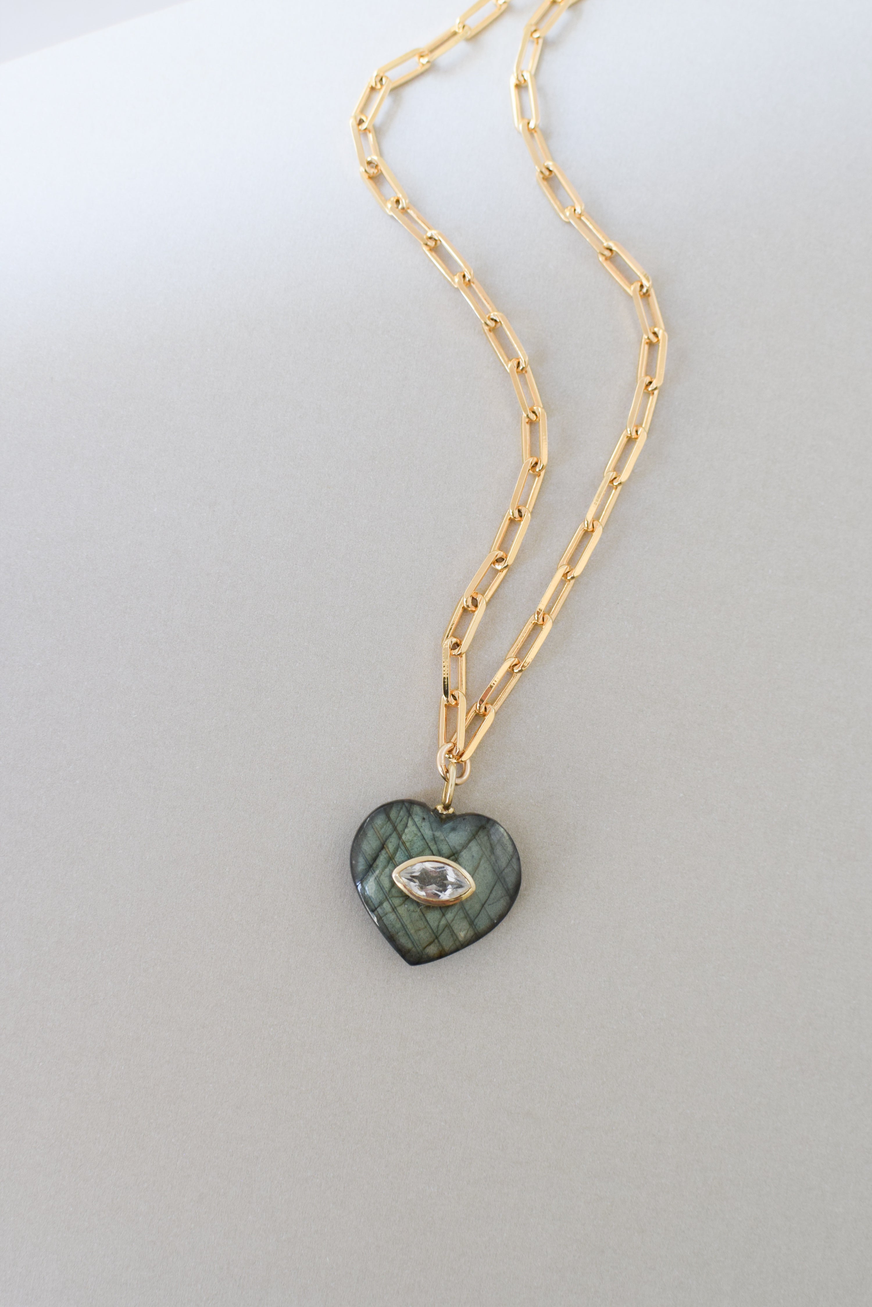 EVIL EYE HEART NECKLACE / LABRADORITE