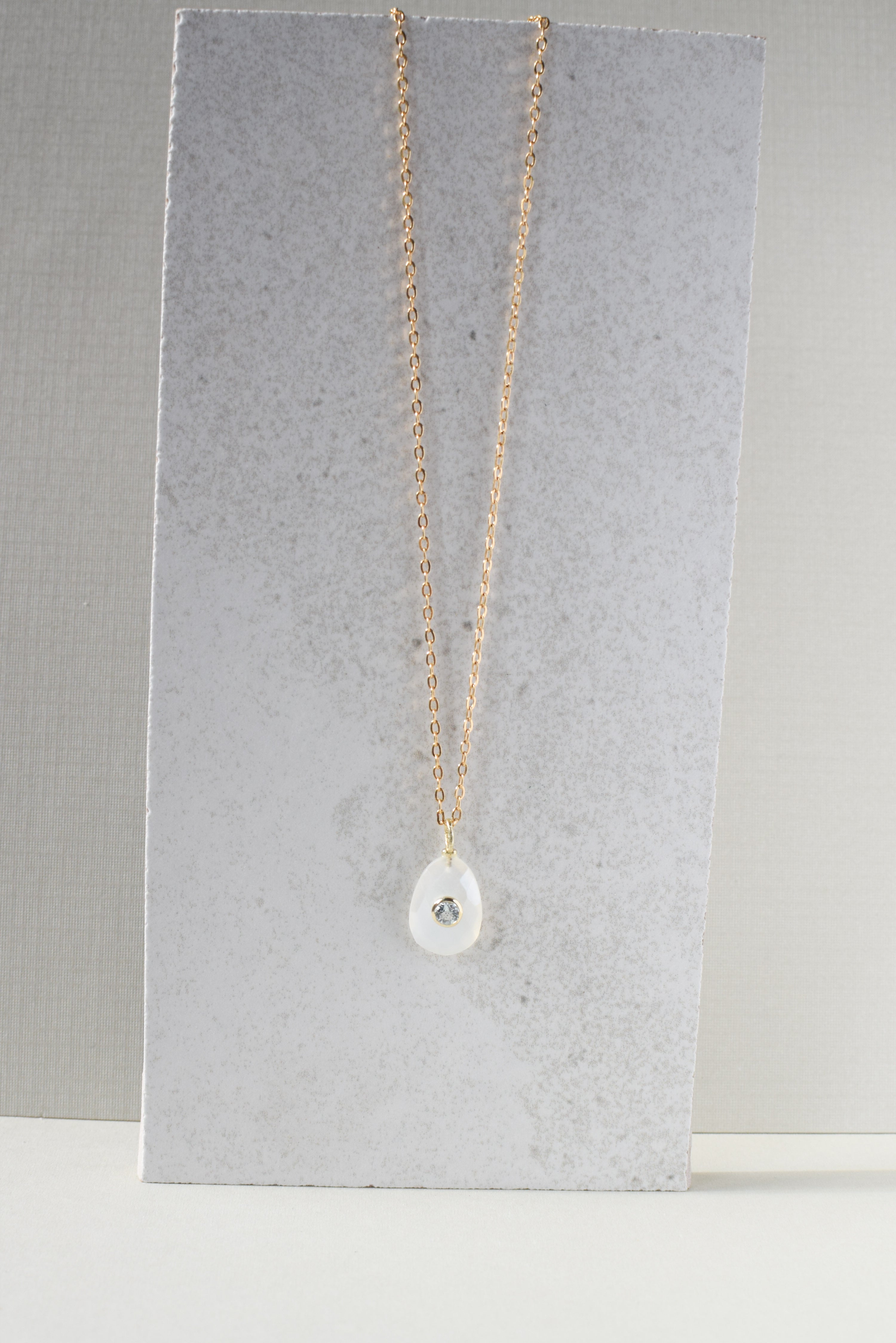PEACH MOONSTONE TEAR NECKLACE