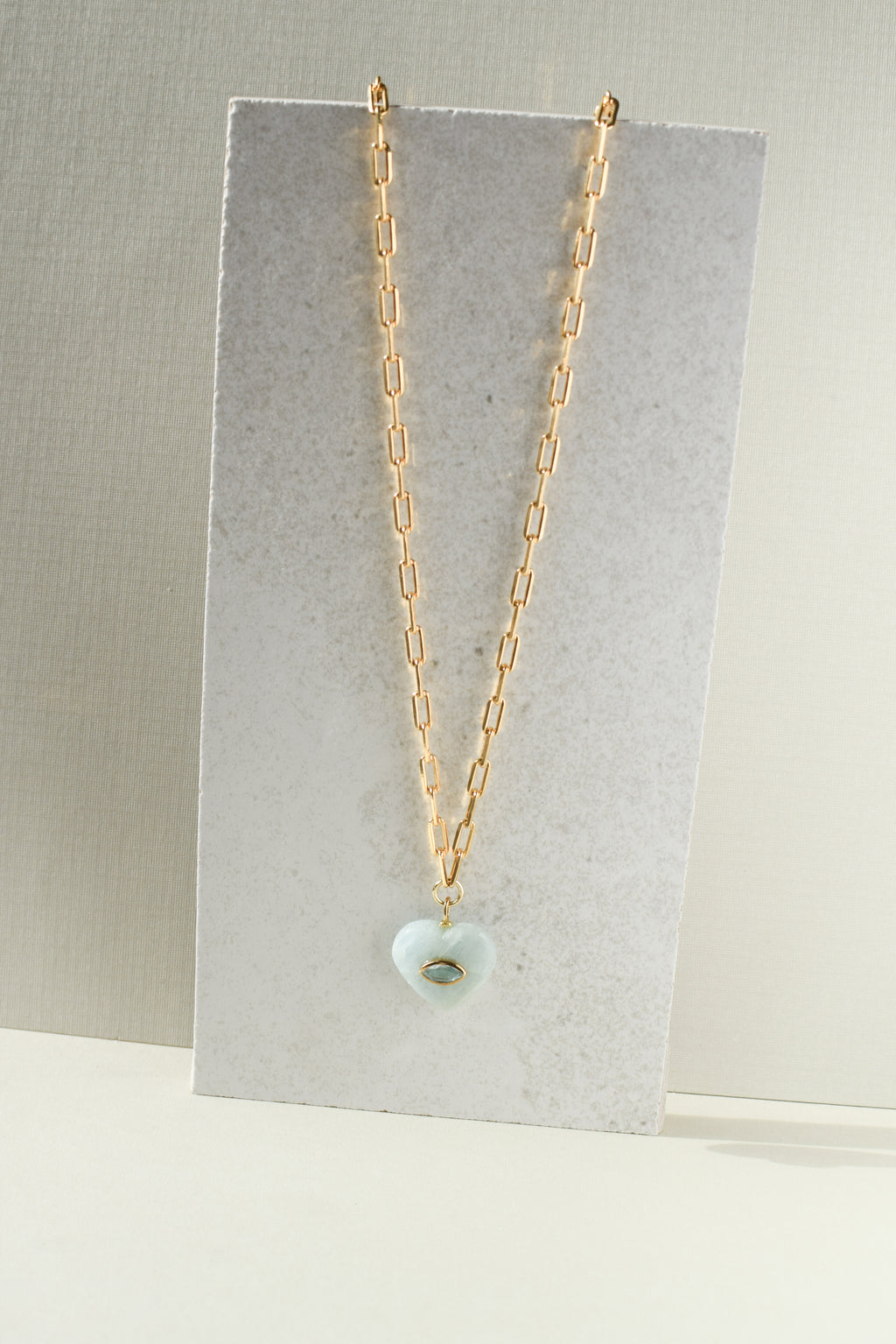 EVIL EYE HEART NECKLACE - AQUAMARINE