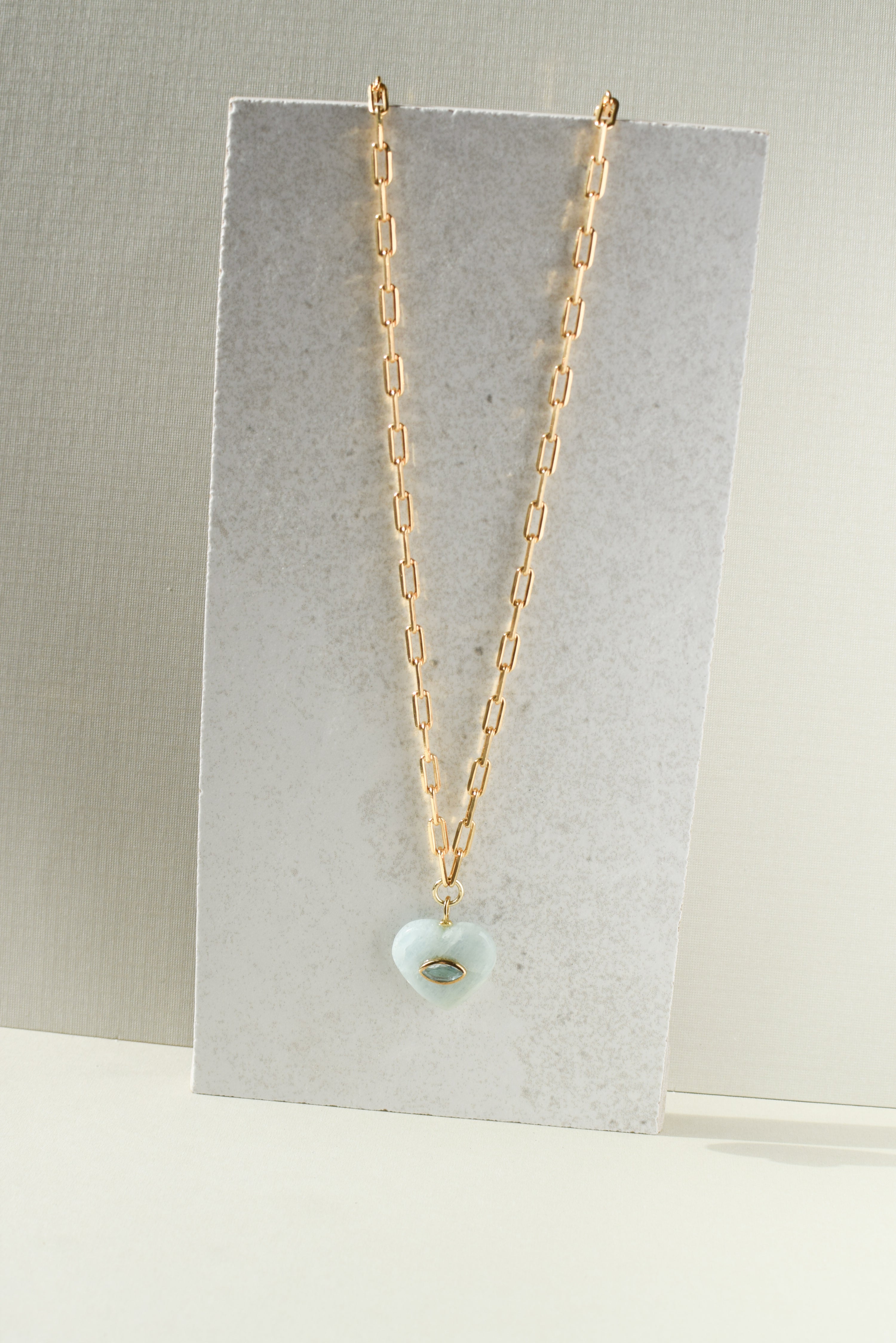 EVIL EYE HEART NECKLACE - AQUAMARINE