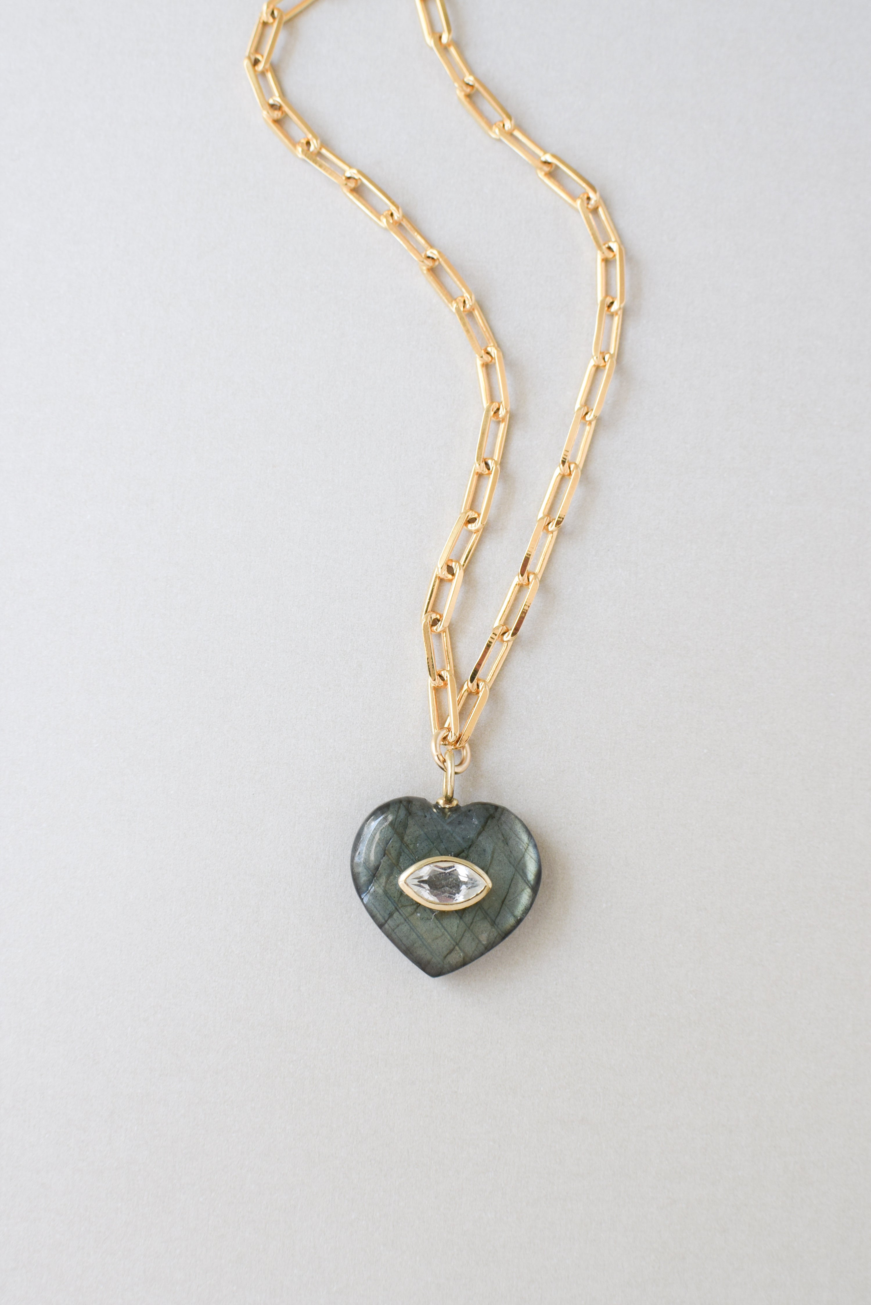 EVIL EYE HEART NECKLACE / LABRADORITE