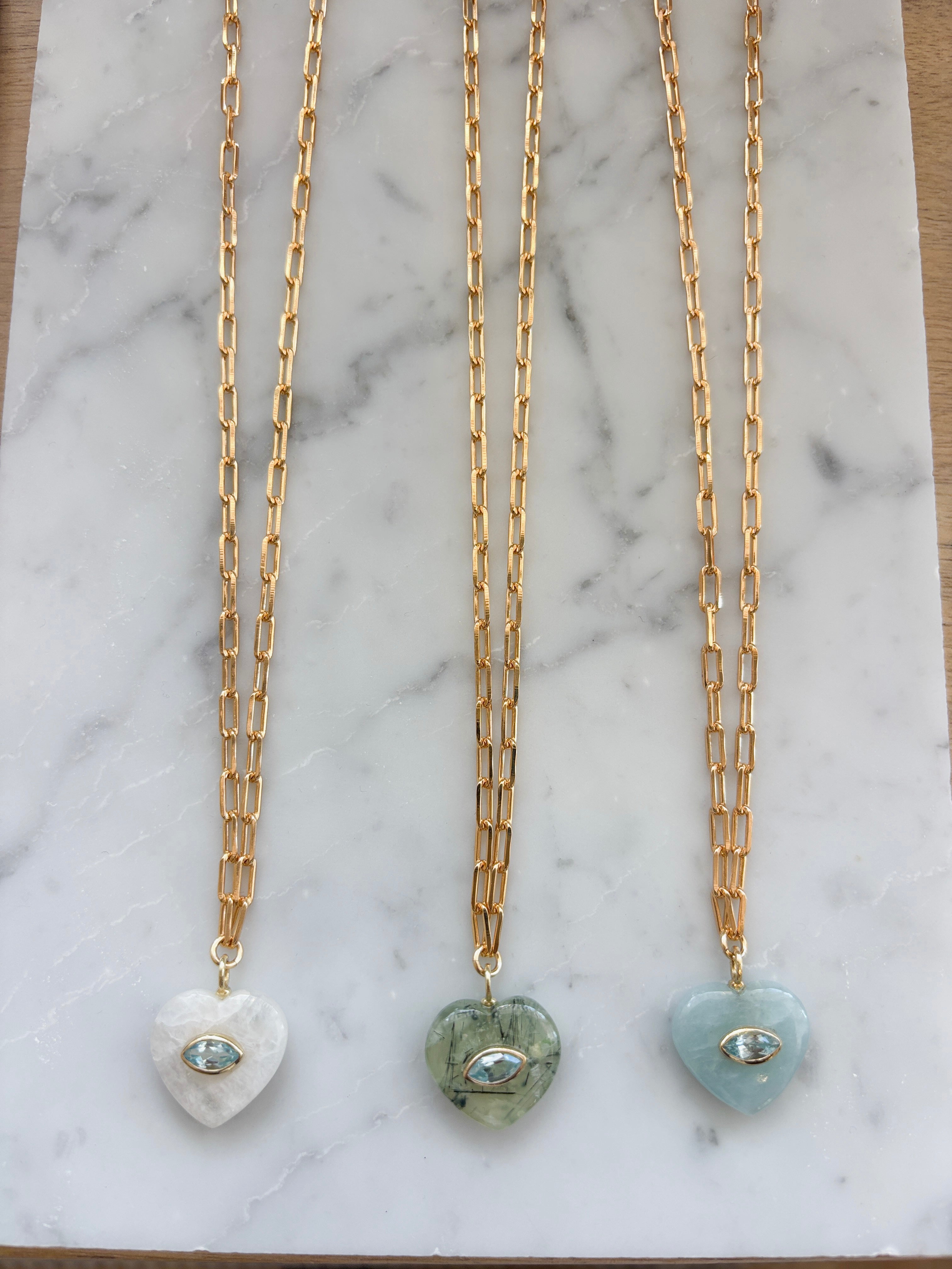 EVIL EYE HEART NECKLACE / RAINBOW MOONSTONE