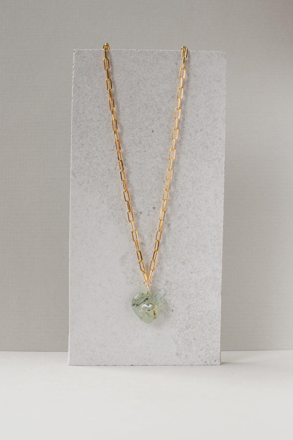 EVIL EYE HEART NECKLACE - RUTILATED PREHNITE