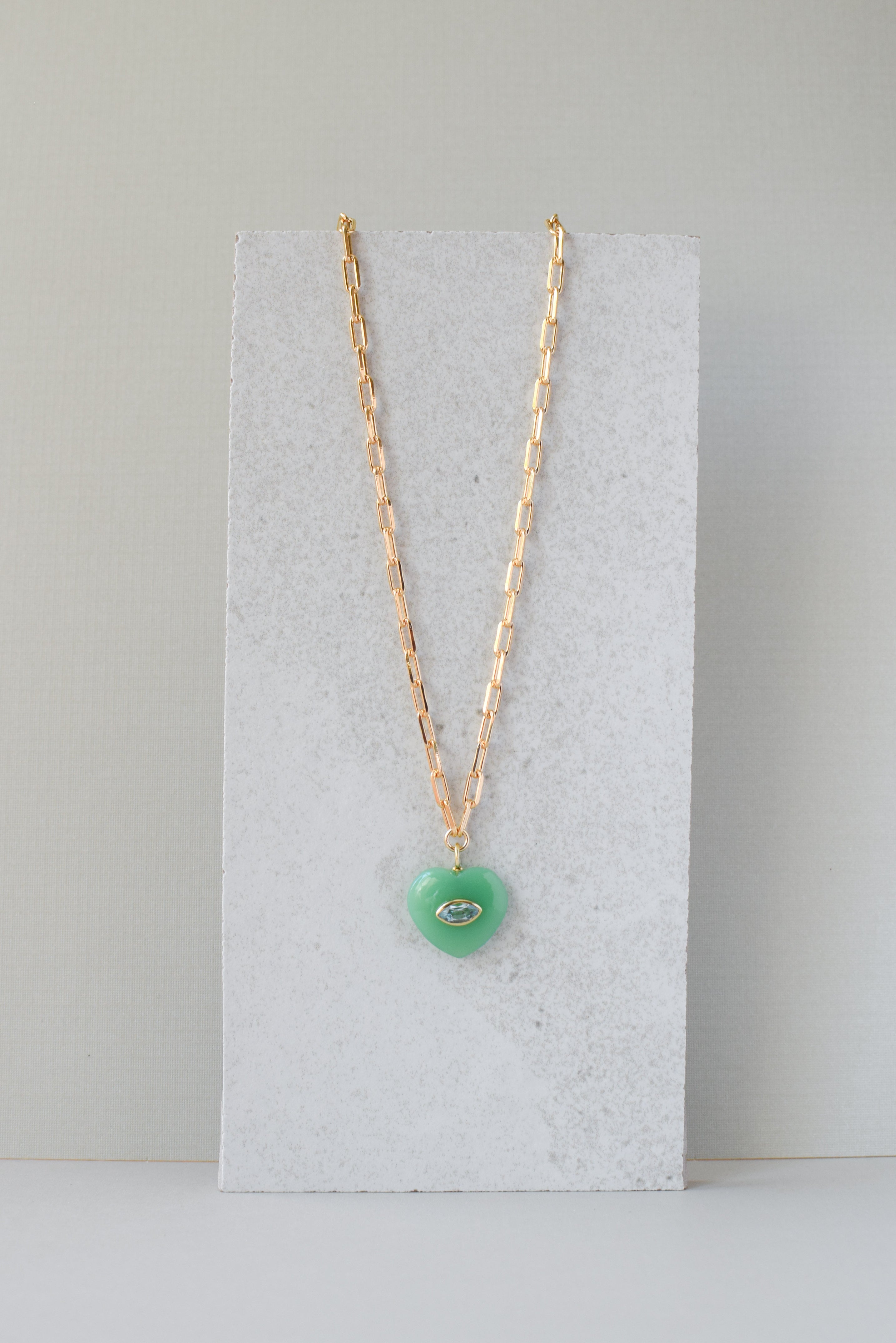 EVIL EYE HEART NECKLACE / CHRYSOPRADE CHALCEDONY