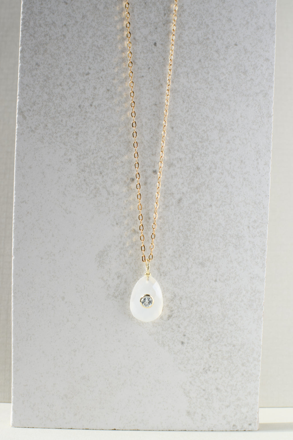 PEACH MOONSTONE TEAR NECKLACE