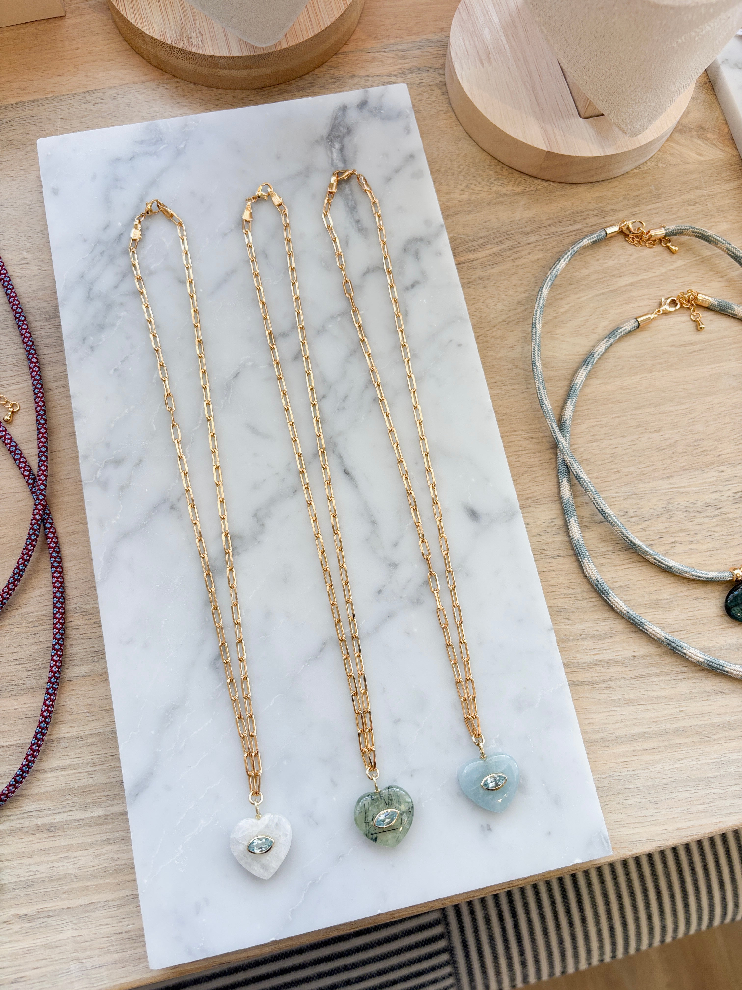 EVIL EYE HEART NECKLACE / RAINBOW MOONSTONE