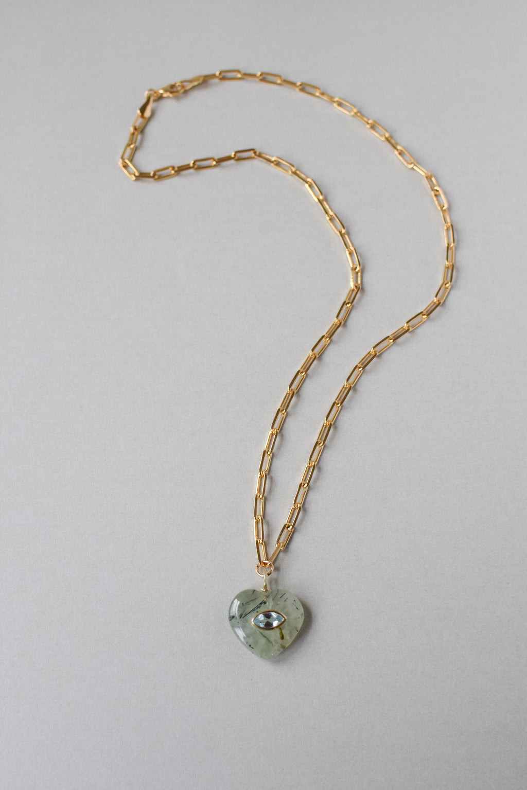 EVIL EYE HEART NECKLACE - RUTILATED PREHNITE