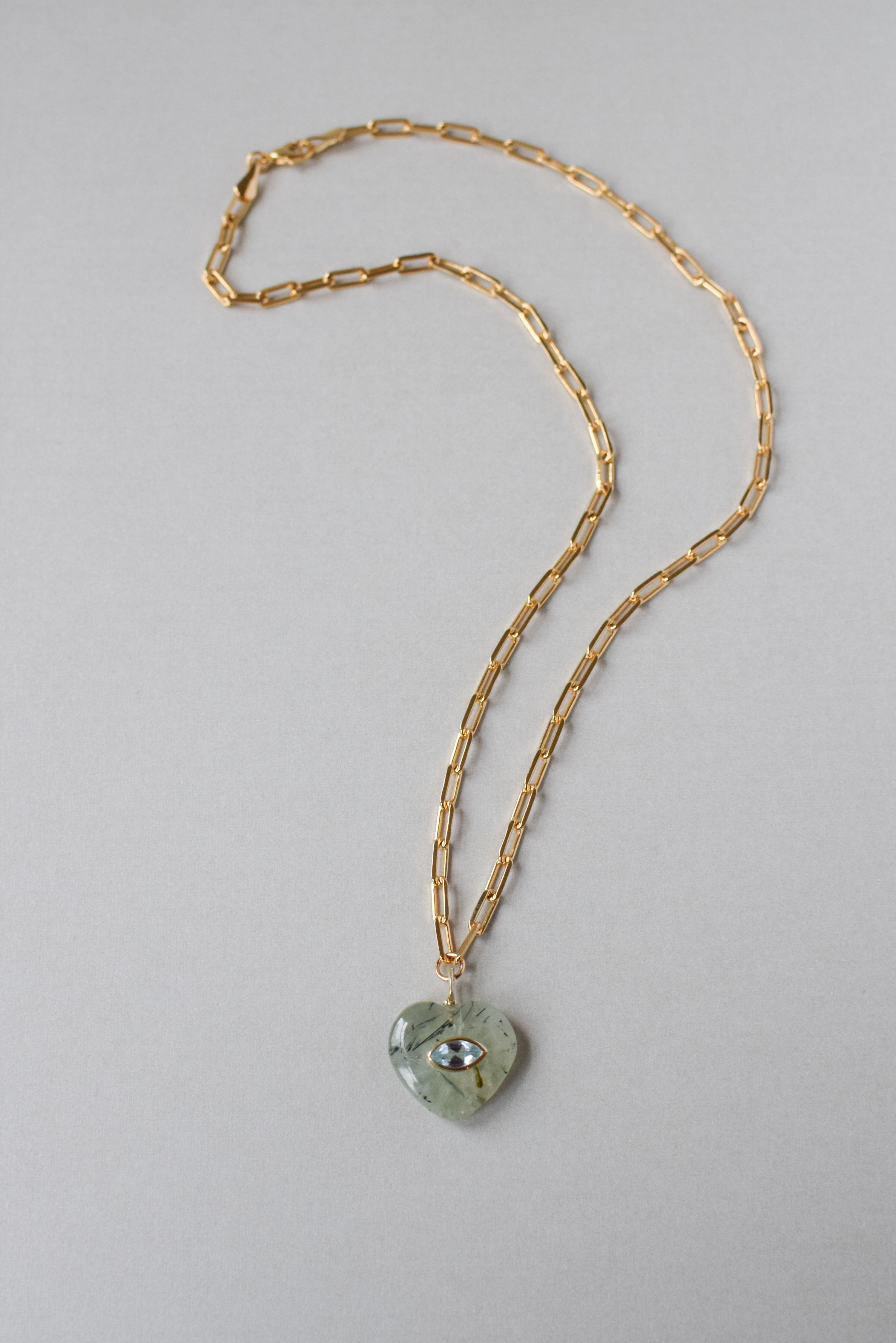 EVIL EYE HEART NECKLACE - RUTILATED PREHNITE