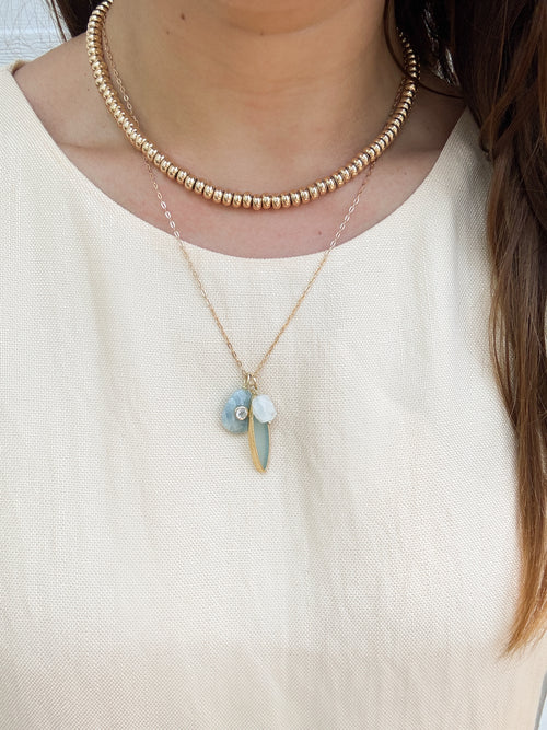 Aqua Charm Cluster Necklace