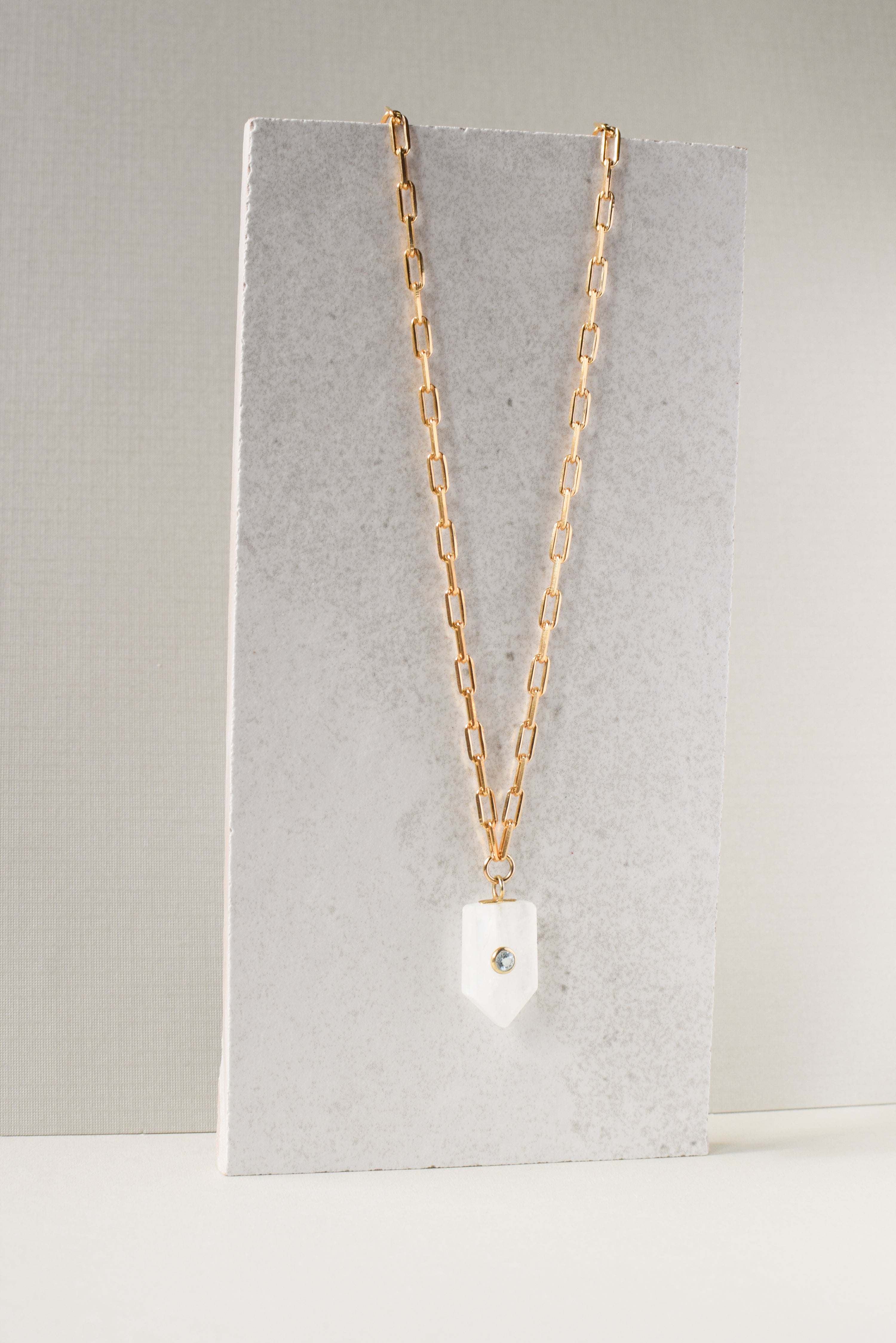 RAINBOW MOONSTONE SHEILD NECKLACE