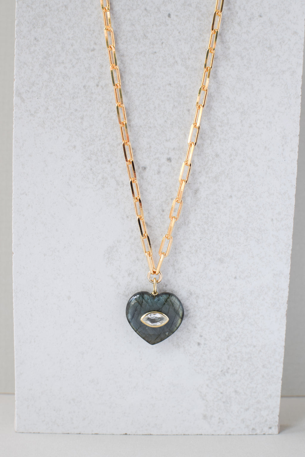 EVIL EYE HEART NECKLACE / LABRADORITE