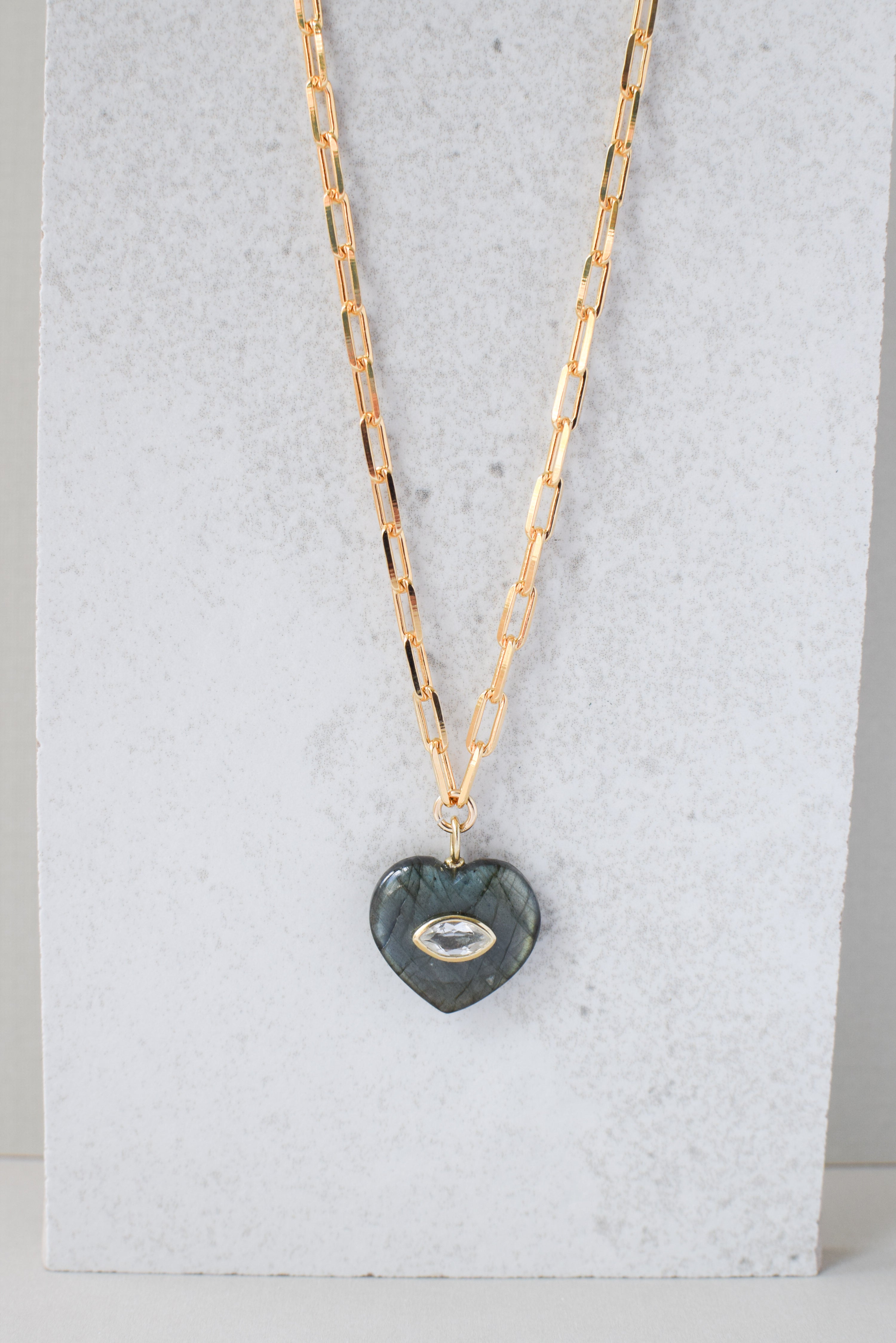EVIL EYE HEART NECKLACE / LABRADORITE