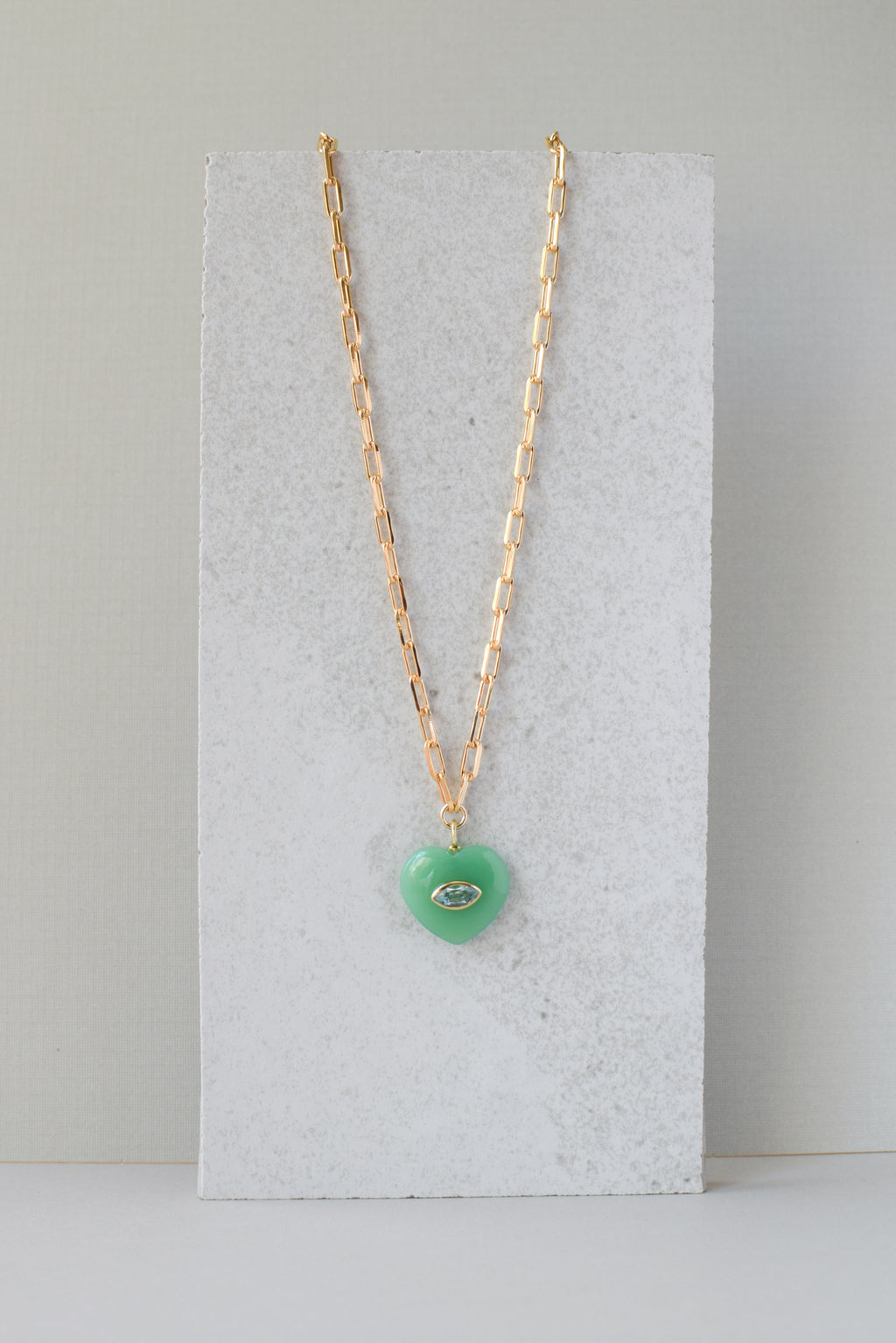 EVIL EYE HEART NECKLACE / CHRYSOPRADE CHALCEDONY