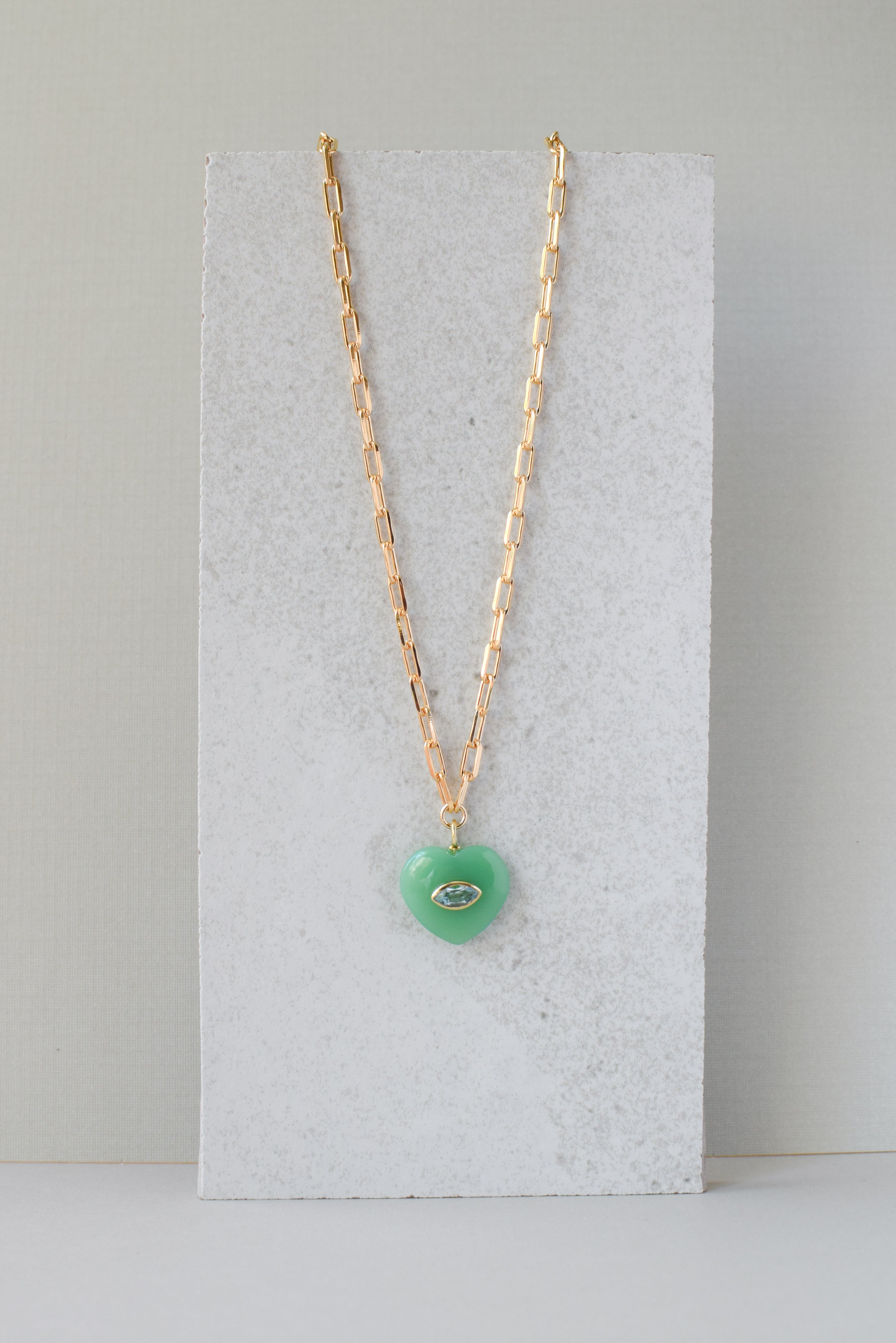 EVIL EYE HEART NECKLACE / CHRYSOPRADE CHALCEDONY