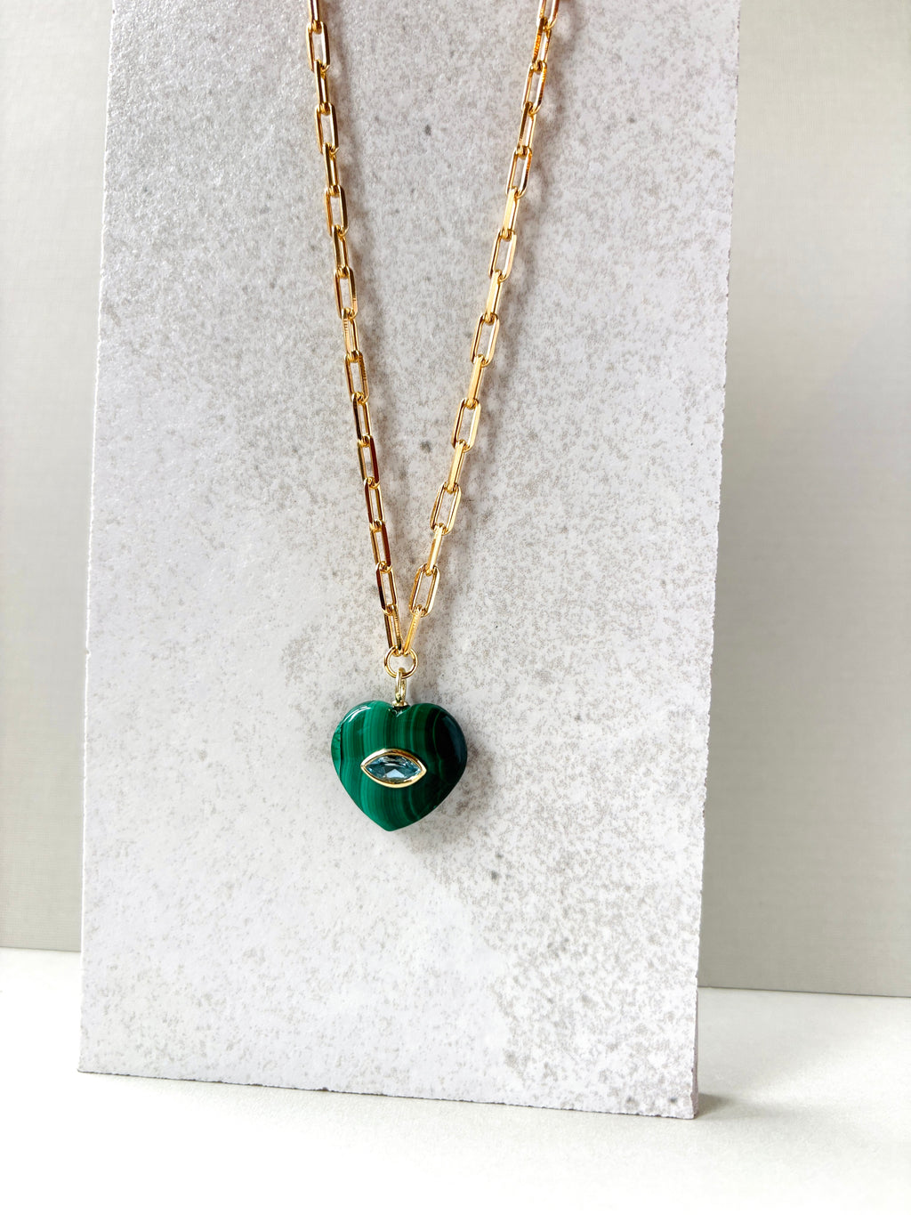 EVIL EYE HEART PENDANT - MALACHITE