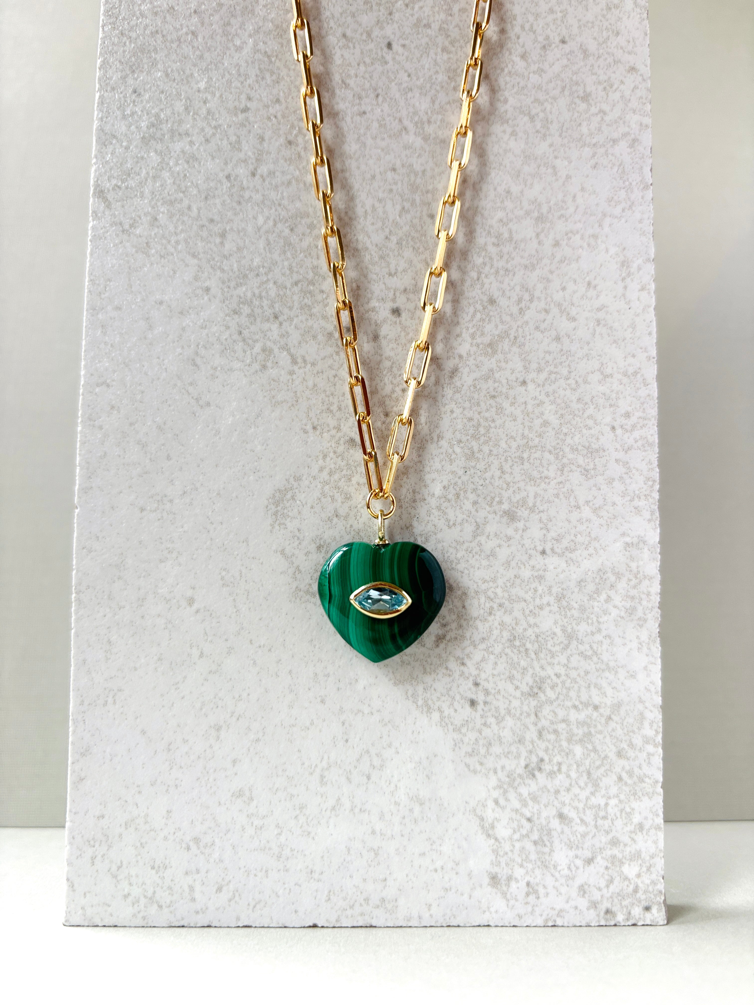 EVIL EYE HEART PENDANT - MALACHITE