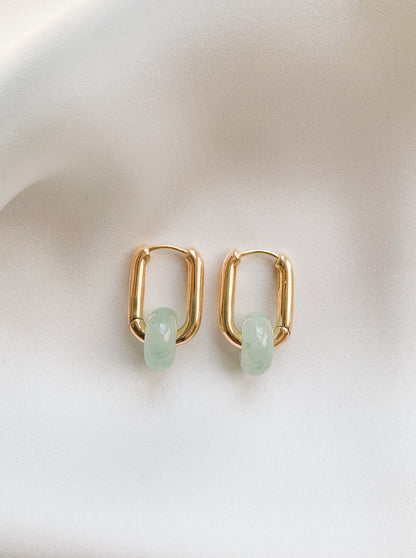 GREEN AVENTURINE MINIMAL HOOPS