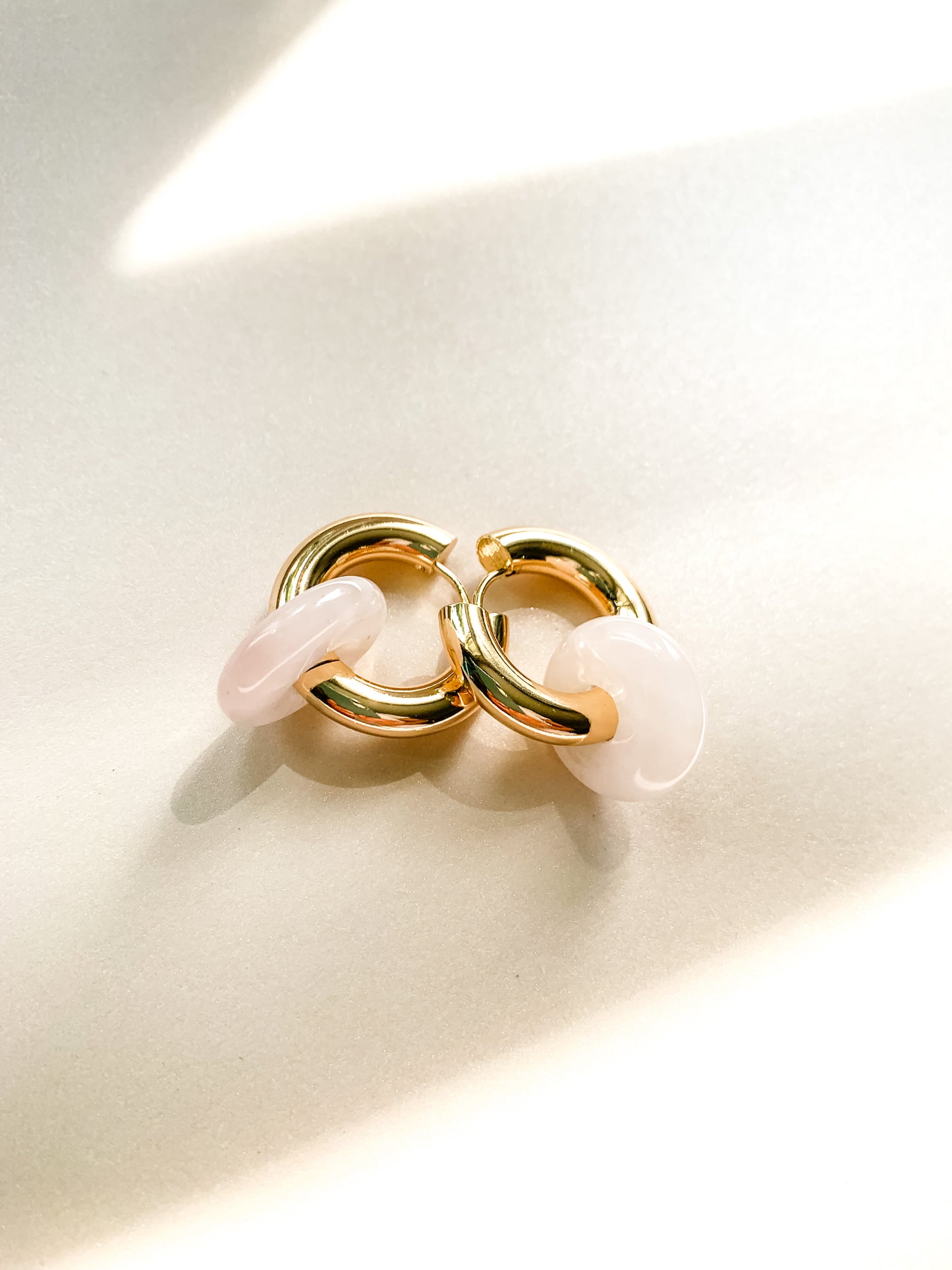 ROSE QUARTZ CHUNKY HOOPS