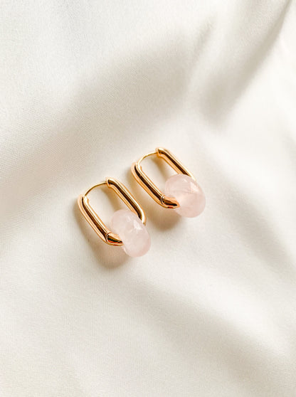 ROSE QUARTZ MINIMAL HOOPS