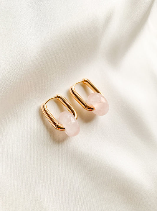 ROSE QUARTZ MINIMAL HOOPS