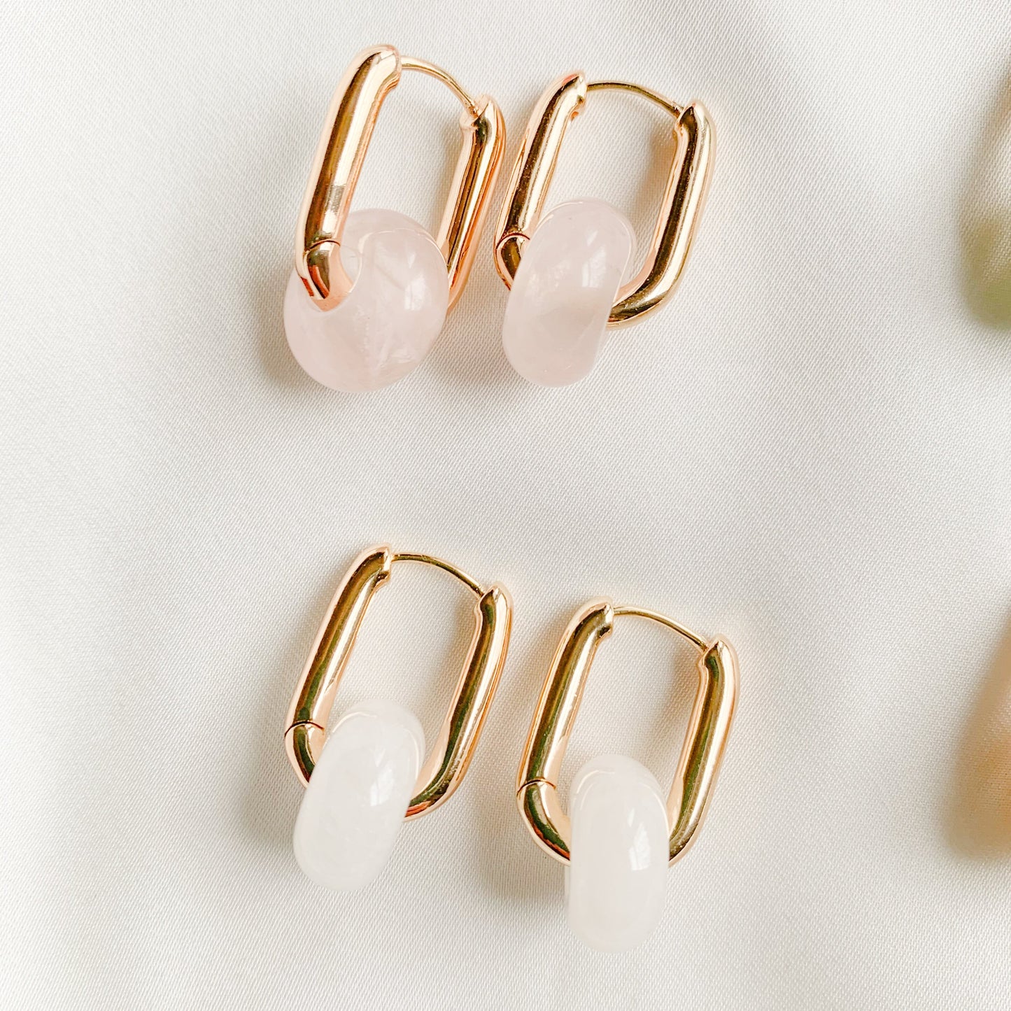 WHITE JADE MINIMAL HOOPS