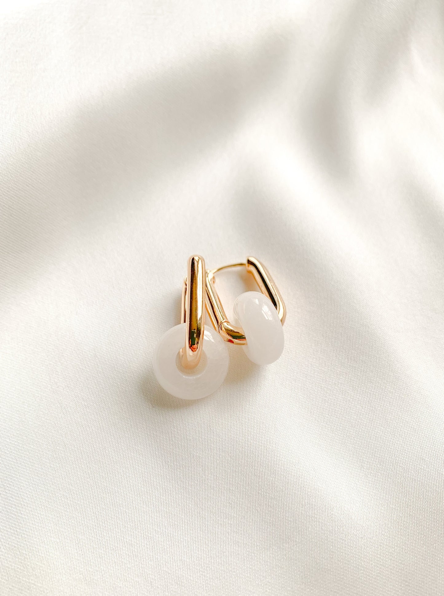 WHITE JADE MINIMAL HOOPS